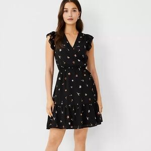 Ann Taylor Black Floral Ruffled Wrap Sundress